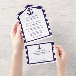 Invitación Todo En Uno Colección de Bodas de franjas de la marina de infl
