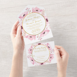 Invitación Todo En Uno Colección de Bodas florales de color acuático de p