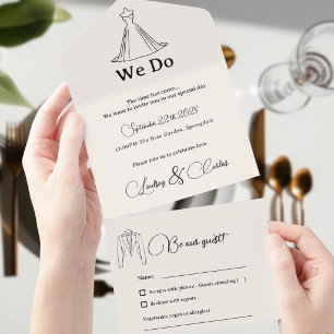 Invitación Todo En Uno Colección Silueta de Boda Simple Moderna