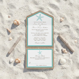 Invitación Todo En Uno Colección Turquoise Starfish Burlap Beach Wedding