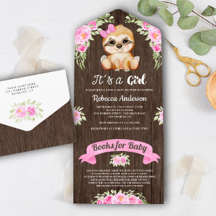 Invitación Todo En Uno Color de agua rosa floral Cute Slote Wood Baby Sho