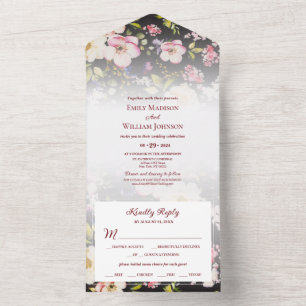 Invitación Todo En Uno Color de agua rosas amarillas rosas rosas, negro b