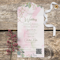 Color de agua verde rosado y salado Boho Floral QR