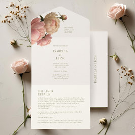 Invitación Todo En Uno Color marfil | Boda de Rosas de Rubor moderno de m