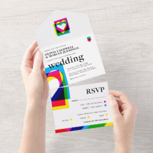 Invitación Todo En Uno Color Pop All in One Wedding Invite