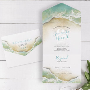 Invitación Todo En Uno Colores De Agua Azul De Las Olas Oceánicas Todo En