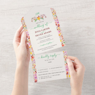 Invitación Todo En Uno Colores de agua vibrantes Boda de las flores de tu