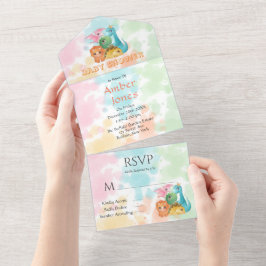 Invitación Todo En Uno Colorful Cute Dinosaurios Baby Shower