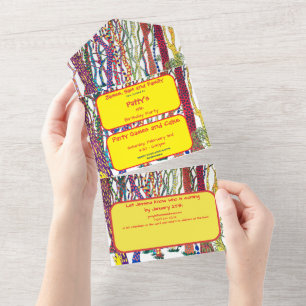 Invitación Todo En Uno Colorida diversión loco Bosque acuarela cumpleaños