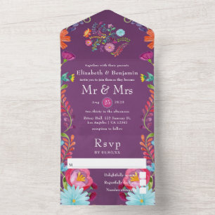 Invitación Todo En Uno Colorida Fiesta Mexicana Floral Boda Todo En Uno 