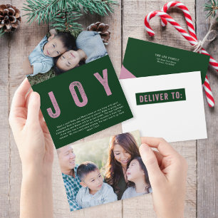 Invitación Todo En Uno Colorida JOY Tear Away Photo Holiday Card