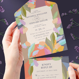 Invitación Todo En Uno Colorida y cálida elegancia floral Boho Boda