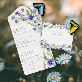 Invitación Todo En Uno Coloridas acuarelas flores silvestres boda floral