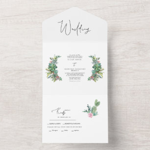 Invitación Todo En Uno Colorido Cactus Tropical Todo En Uno Boda