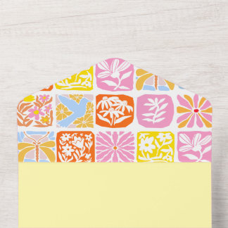 Invitación Todo En Uno Colorido Tile Floral Botánico Folk Whimsical