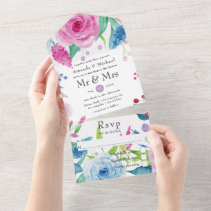 Invitación Todo En Uno Combinación de color Violeta Ultra Floral Boda Tod