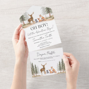 Invitación Todo En Uno Comienza la aventura Animales del bosque Baby Show