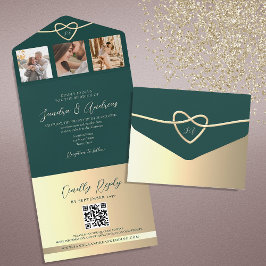 Invitación Todo en Uno con Código QR Verde Esmeral