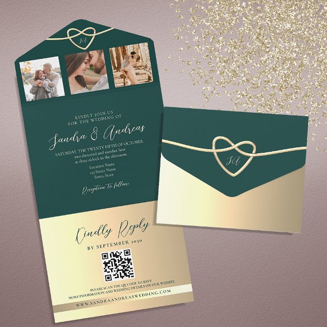 Invitación Todo en Uno con Código QR Verde Esmeral (Subido por el creador)