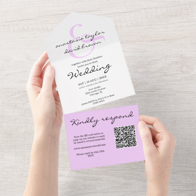 Invitación Todo en Uno con Código QR y Ampersand L (desgarro)