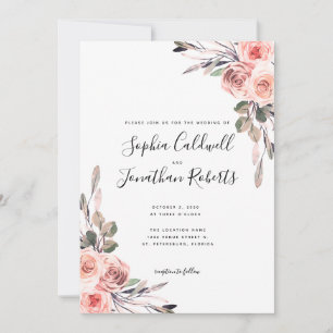 Invitación Todo en uno con detalles Boda Rubor Rosa Rosa