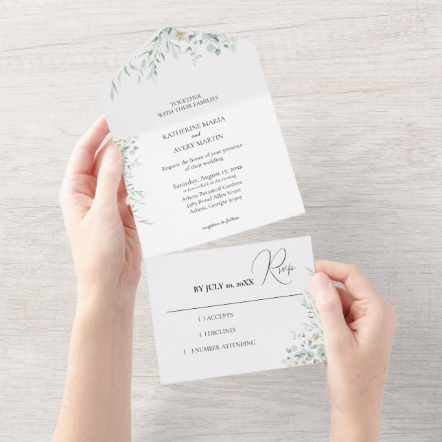 Invitación Todo en Uno con Verde de Eucalipto (desgarro)