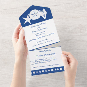 Invitación Todo En Uno Conchas de Verano en Azul