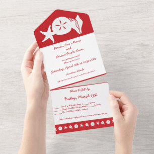 Invitación Todo En Uno Conchas de Verano en Cereza