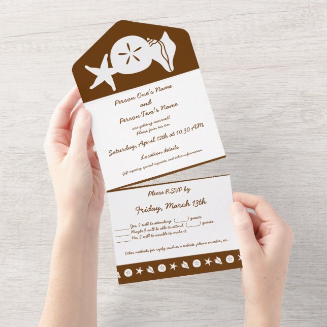 Invitación Todo En Uno Conchas de Verano en Chocolate (desgarro)