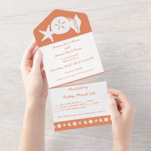 Invitación Todo En Uno Conchas de Verano en Coral