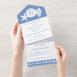 Invitación Todo En Uno Conchas de Verano en Periwinkle
