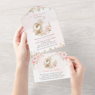 Invitación Todo En Uno Conejito Adorable, Mariposa, Flores Rosadas, Fiest