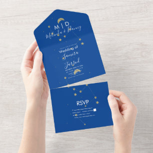 Invitación Todo En Uno Constellation Gold Moon Astrologic Script Boda
