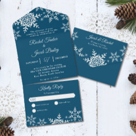 Invitación Todo En Uno Copia de Copos de Nieve Elegantes Azules Oscuro Na
