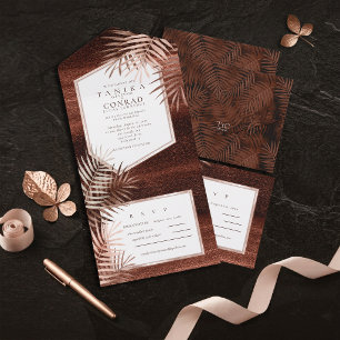 Invitación Todo En Uno Copper Sunset Palm Leaves Boda ID1323