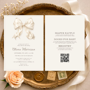 Invitación Todo en Uno Coqueta Neutral Lazo Baby Shower