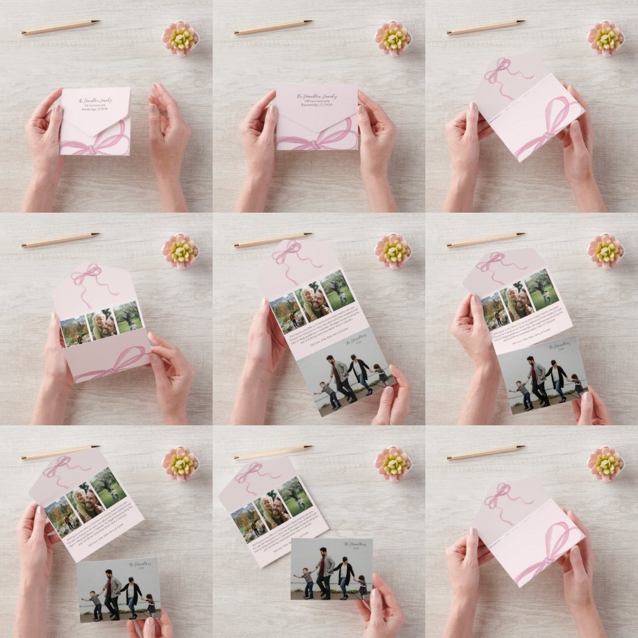 Invitación Todo En Uno Coquette Pink Bow Photo Tri-pliega todo en una tar