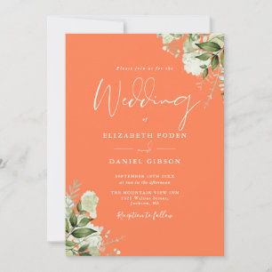 Invitación Todo En Uno Coral Verde Floral Boda