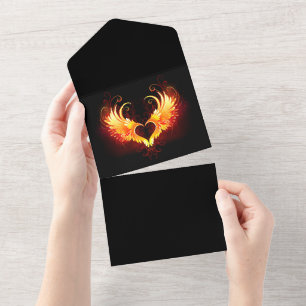 Invitación Todo En Uno Corazón de Fuego Ángel con Alas