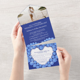 Invitación Todo En Uno Corazón de zafiro azul foto de aniversario de boda