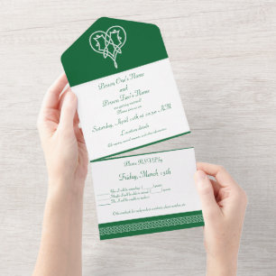 Invitación Todo En Uno Corazones celtas tejidas en verde