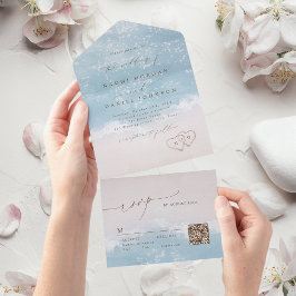 Invitación Todo En Uno Corazones de guión moderno en la arena Bodas de pl