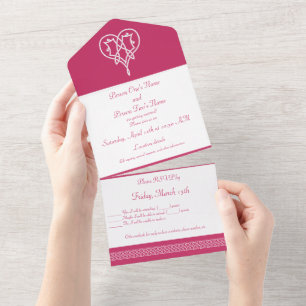 Invitación Todo En Uno Corazones de tejer celta en frambuesa