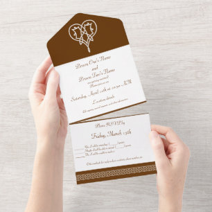Invitación Todo En Uno Corazones de tejida celta en chocolate