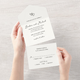 Invitación Todo En Uno Corazones Dibujados a Mano Doodle Boda Moderna