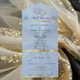 Invitación Todo En Uno Corazones Dobles - Azul Pastel/Plata