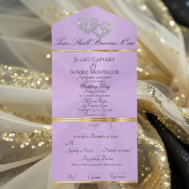 Invitación Todo En Uno Corazones Dobles - Lavanda/Plata