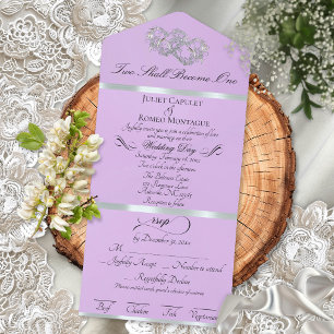 Invitación Todo En Uno Corazones Dobles Románticos - Lavanda/Plata