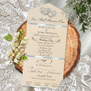 Invitación Todo En Uno Corazones Dobles Románticos - Melocotón/Plata