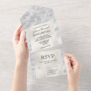 Invitación Todo En Uno Corazones Purpurinas Pearl Silver Glam